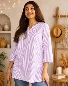 acai Women Striped V-Neck Straight Tunic-picture-34