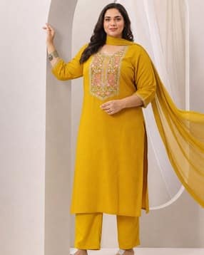 extra love by libas Women Embroidered Straight Kurta Set-picture-0