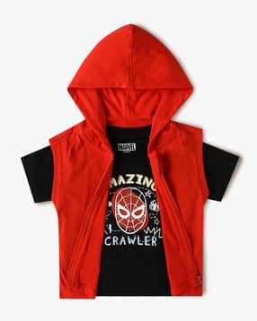 yousta Boys Spiderman Cotton T-Shirt with Hoodie-picture-34
