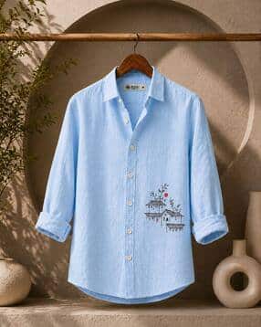 buda jeans co Men Embroidered Regular Fit Shirt with Spread Collar-picture-25