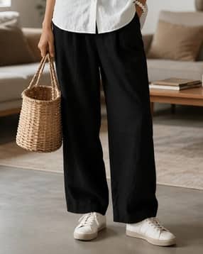 Women Flat-Front Relaxed Fit Trousers-image-44