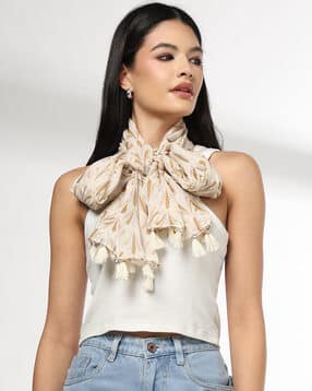 matchitt Women Leaf Print Scarf with Tassels-picture-17