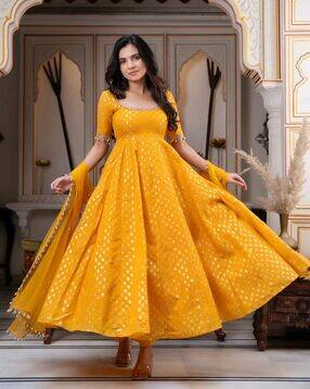 nyrika Women Floral Woven Flared Kurta with Pants & Dupatta-picture-1