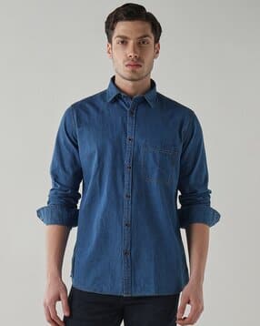 Men Slim Fit Pure Cotton Denim Shirt with Patch Pocket-image-28