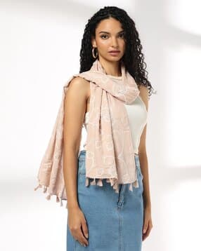 matchitt Women Floral Embroidered Scarf with Tassels-picture-28