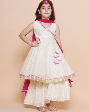 pixie n prince Girls Woven Anarkali Kurta Set with Dupatta-picture-22