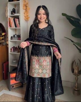 pixie n prince Girls Embroidered 3-Piece Kurta Suit Set-picture-13