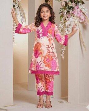 pixie n prince Girls Printed 2-Piece Kurta Suit Set-picture-29