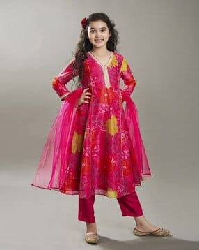 pixie n prince Girls Floral Print Anarkali Kurta Set with Dupatta-picture-0