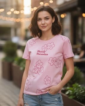 v-mart Girls Floral Print Regular Fit Round-Neck T-Shirt-picture-49