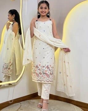 pixie n prince Girls Embroidered 3-Piece Straight Kurta Suit Set-picture-11
