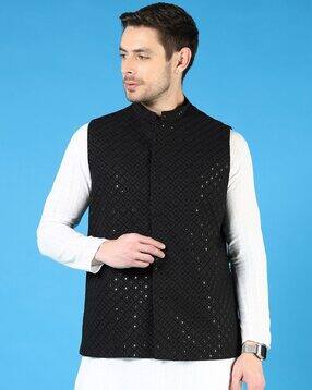 Men Regular Fit Nehru Jacket with Welt Pockets-image-49