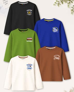 trampoline Boys Pack of 5 Typographic Print Regular Fit T-Shirts-picture-26