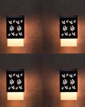 gojeeva Set of 4 Laser-Cut Wooden LED Wall Lamps -picture-12