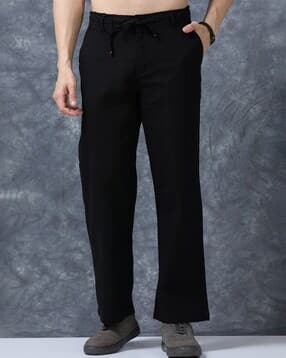 Men Relaxed Fit Flat Front Trousers-image-49