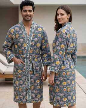 living roots Unisex Floral Print Bathrobe with Belt-picture-20