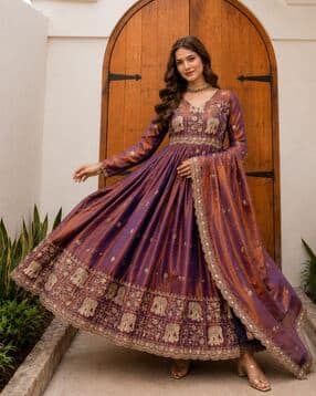 nyrika Women Embroidered Anarkali Kurta with Dupatta Set-picture-45