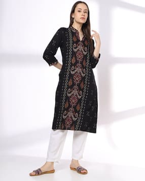 siyahi Women Printed Mandarin-Collar Straight Kurta-picture-35
