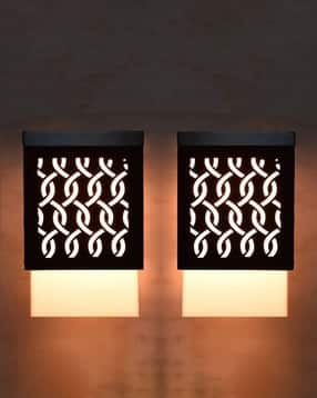 gojeeva Set of 2 Laser-Cut Wooden LED Wall Lamps -picture-21