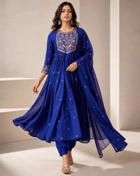 Women Embroidered Anarkali Kurta with Pants & Dupatta-image-32