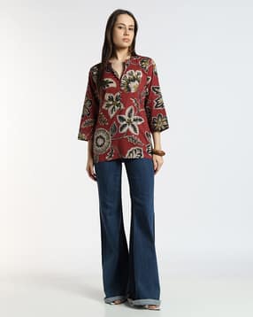 svrnaa by azorte Women Leaf Printed Top-picture-22