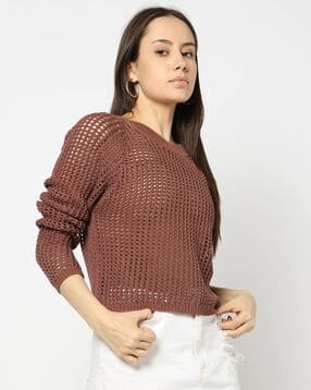 Women Pointelle Knit Regular Fit Sweater-image-10