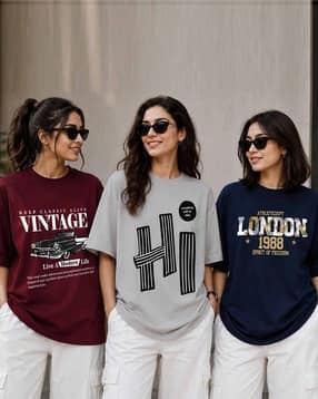 ausk Women Pack of 3 Typographic Print Oversized Fit Crew-Neck T-Shirts-picture-12