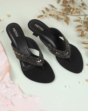 metro Women Embellished Slip-On Kitten-Heeled Sandals-picture-10