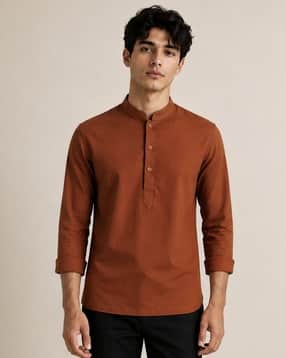 indie picks Men Regular Fit Cotton Blend Short Kurta-picture-21