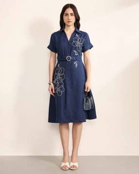 kazo Women Embroidered Midi-Length Shirt Dress-picture-14