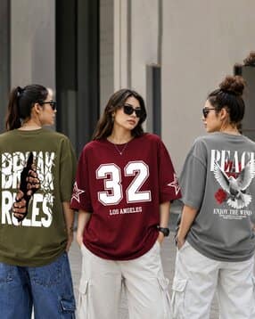 buda jeans co Women Pack of 3 Graphic Print Oversized T-Shirts-picture-34
