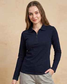 buda jeans co Women Regular Fit Polo T-Shirt with Full Sleeves-picture-34