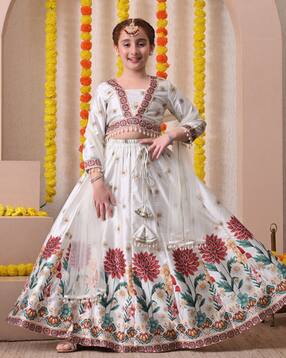 indi-loom couture Girls Floral Print Lehenga Choli with Dupatta Set-picture-40
