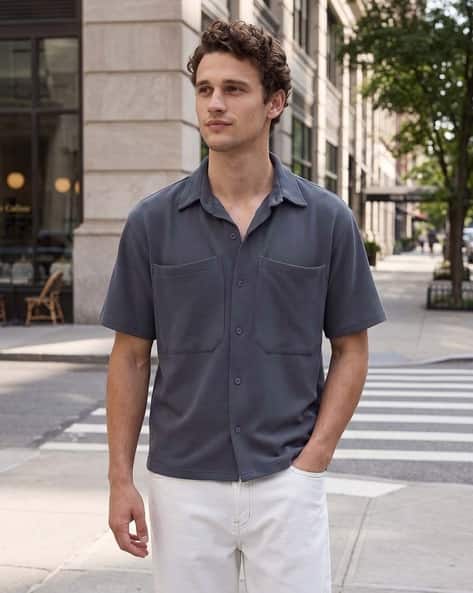 The Indian Garage Co Men Knitted Boxy Fit Streetwear Shirt