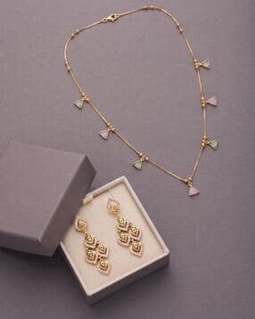 brado jewellery Women Gold Plated Necklace with Earrings Set     -picture-16