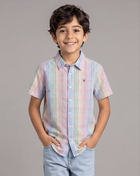 allen solly Boys Checked Regular Fit Shirt with Curved Hem-picture-21