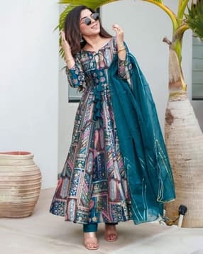 nyrika Women Printed Anarkali Kurta Set with Dupatta-picture-26