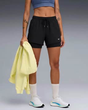 Women Knit Shorts with Logo Print-image-3