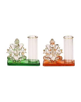 afast Table Top Ganesha Crystal Glass Pen Stand - 10 cm x 4 cm x 8 cm-picture-28