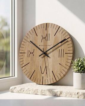 roman numerals round wooden wall clock