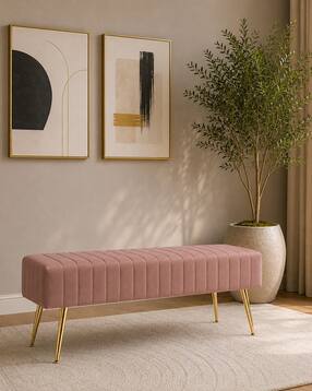 doe buck Upholstered Bench with Channel Stitching & Gold Legs-picture-31