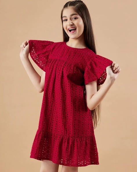 Girls Schiffli Embroidered A-Line Dress