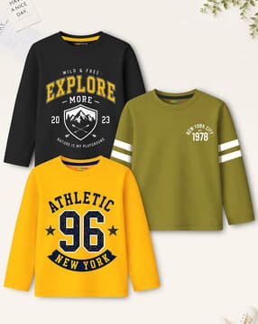 trampoline Boys Pack of 3 Typographic Print Regular Fit Round-Neck T-Shirts-picture-29