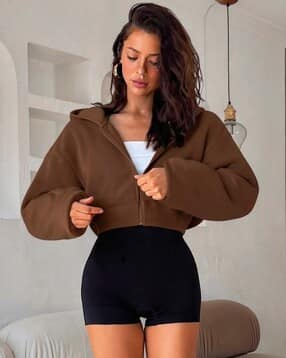 buda jeans co Women Zip-Up Loose Fit Crop Hoodie-picture-40