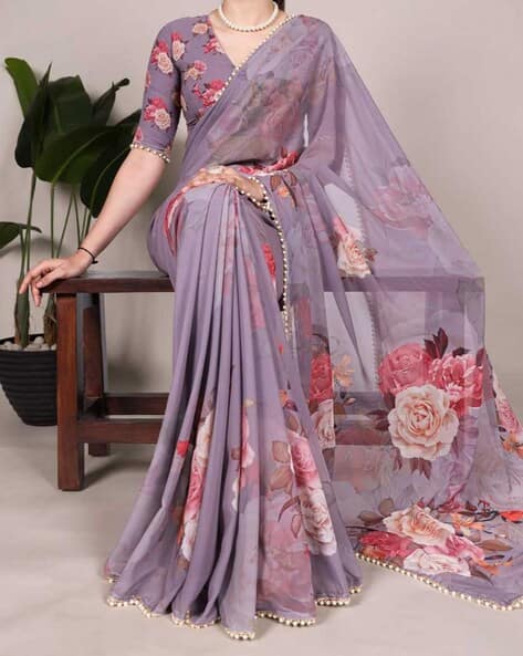 SVARAA Women Floral Print Georgette Saree - Image 1