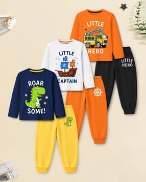 trampoline Boys Pack of 3 Printed T-Shirts with Pajamas Sets-picture-25