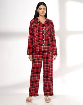 women checked shirt & pyjamas set