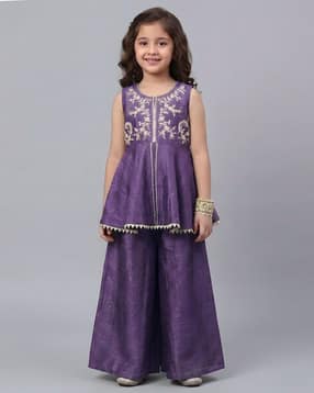 kidsflower Girls Embroidered Flared Kurta with Palazzos-picture-46