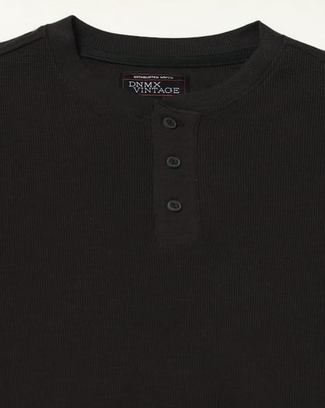 DNMX Men Regular Fit Henley T-Shirt (Black) - Image 6