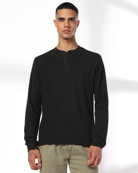 DNMX Men Regular Fit Henley T-Shirt (Black) - Image 4